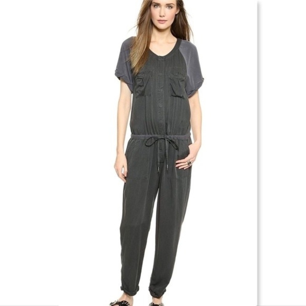 Free People‎ Utility Jumpsuit Womens S Gray Mixed Media Grunge Cargo Boho Edgy